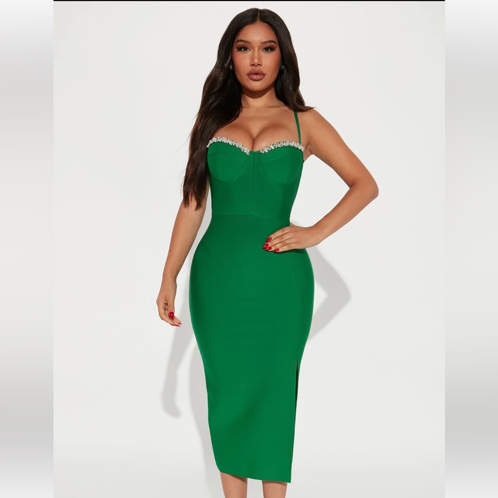Fashion Nova Bandage Midi Dress in Green